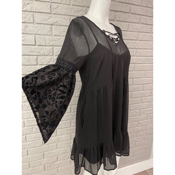 Band of Gypsies Chiffon Overlay Boho Dress Size M - Picture 3 of 10